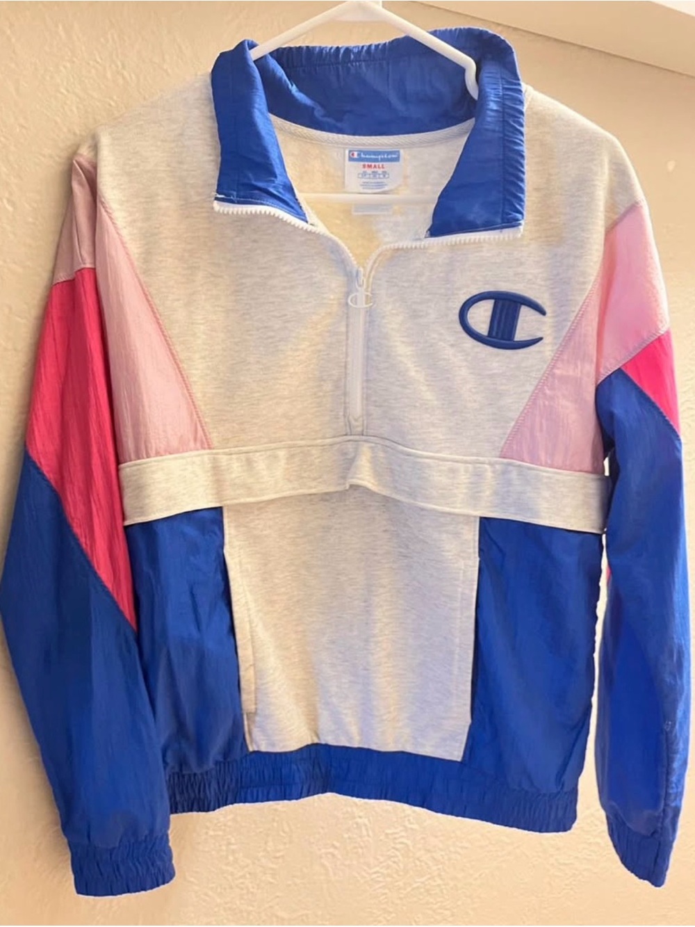 Champion Colorblock Half-Zip Pullover in Blue, Pink, Gray